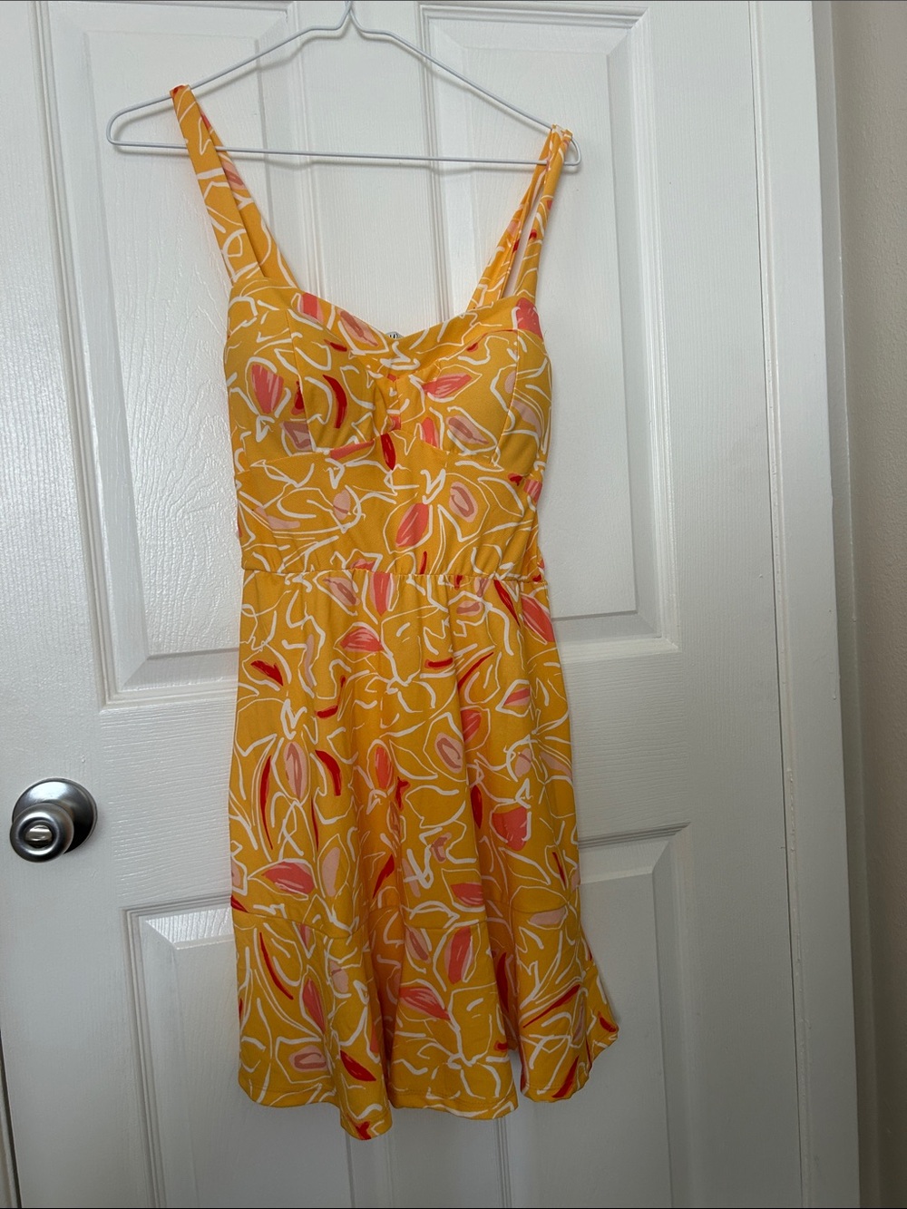 AUW Yellow Floral-Print Mini Dress with Pink Accents